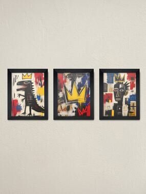 Set of 3 Framed Basquiat-Inspired Wall Art Prints